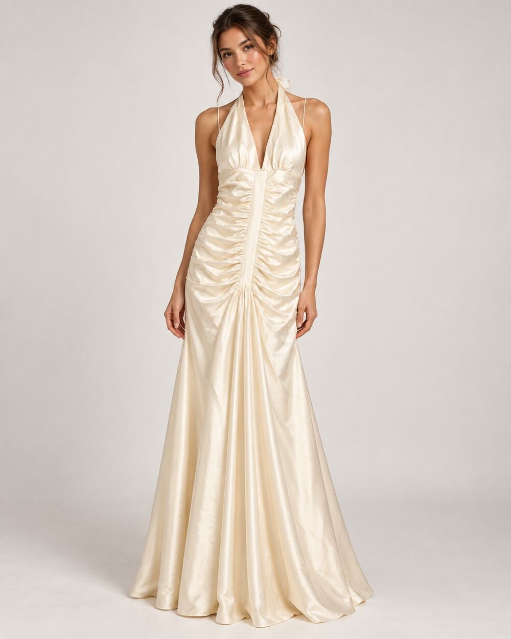 Jessica McClintock Size 4 Ivory Satin Halter Mermaid Gown